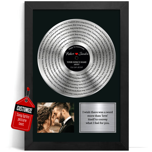 VICILO Personalized Vinyl Record Frame with Custom Engraving, Wedding, Platinum Vinyl Record Award for Couple, Personalized Gifts for Him, Music Gift for Dad, Mom