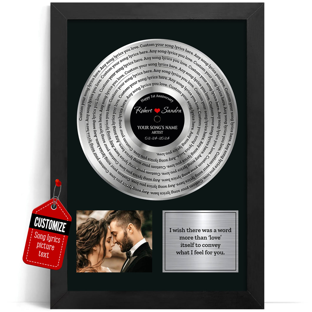 VICILO Personalized Vinyl Record Frame with Custom Engraving, Wedding, Platinum Vinyl Record Award for Couple, Personalized Gifts for Him, Music Gift for Dad, Mom