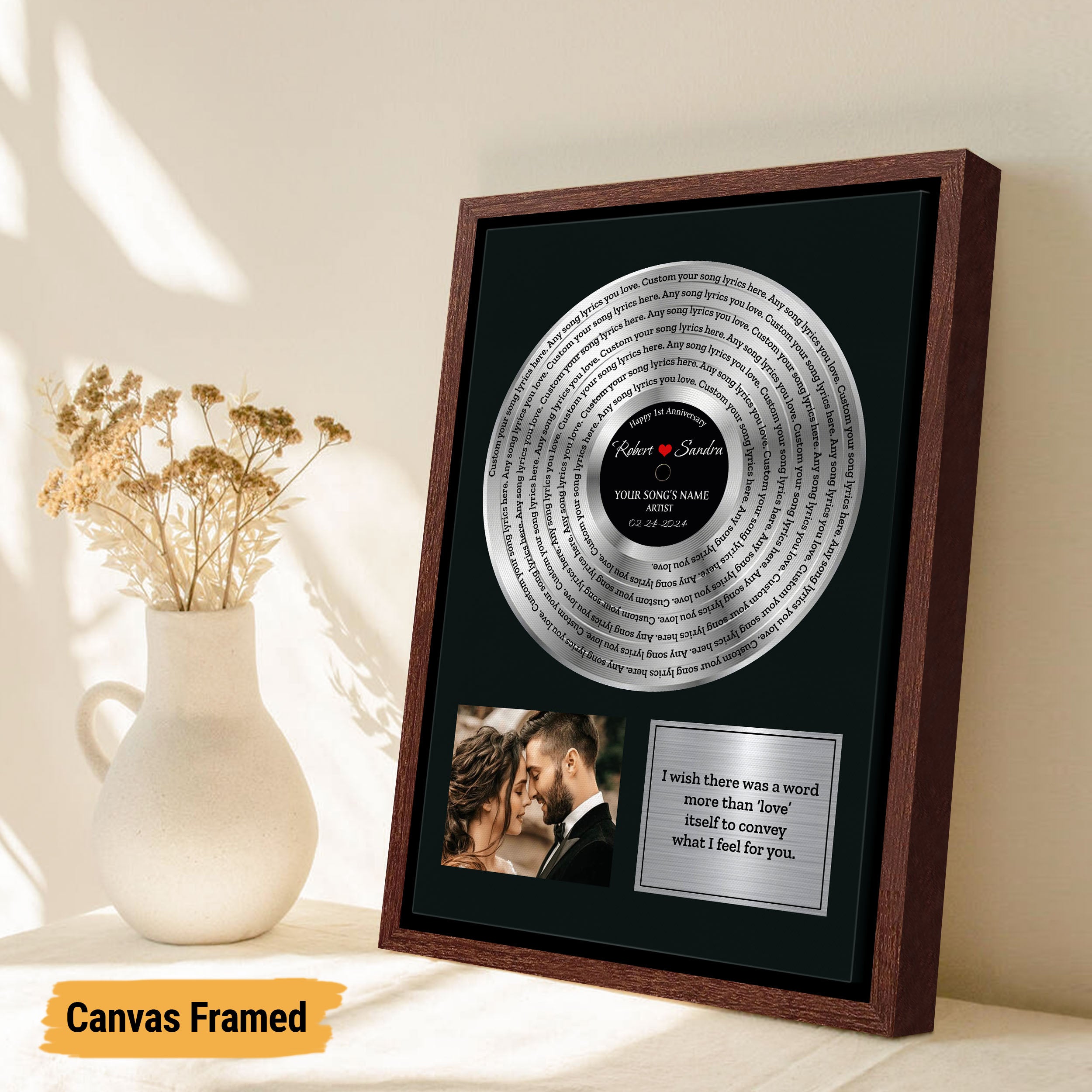 VICILO Personalized Vinyl Record Frame with Custom Engraving, Wedding, Platinum Vinyl Record Award for Couple, Personalized Gifts for Him, Music Gift for Dad, Mom