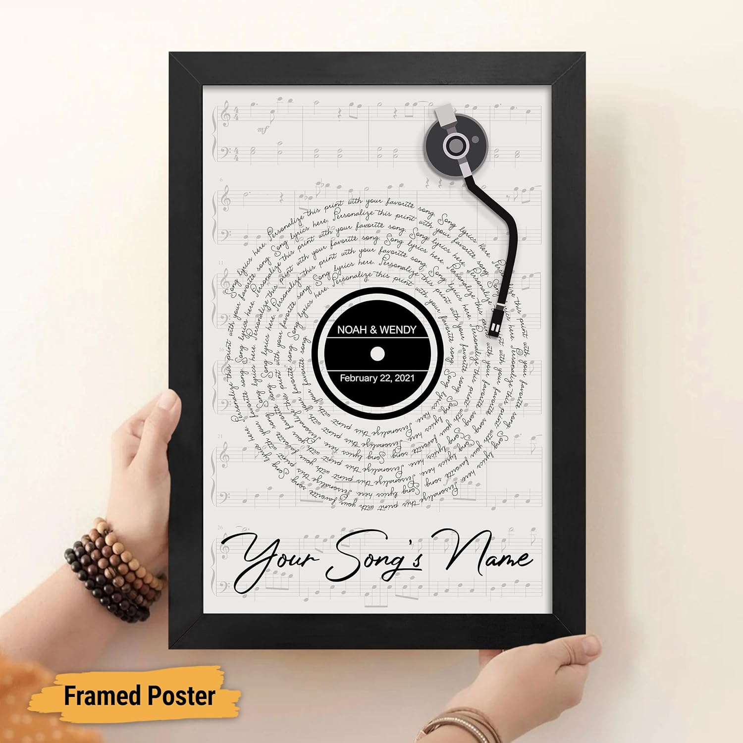 Custom Song Lyrics Poster Canvas Wall Art Perfect Song Chords Couple One Year Anniversary Vinyl Record Gifts For Him