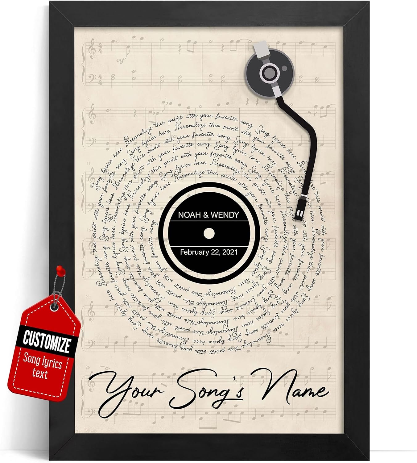 Custom Song Lyrics Poster Canvas Wall Art Perfect Song Chords Couple One Year Anniversary Vinyl Record Gifts For Him