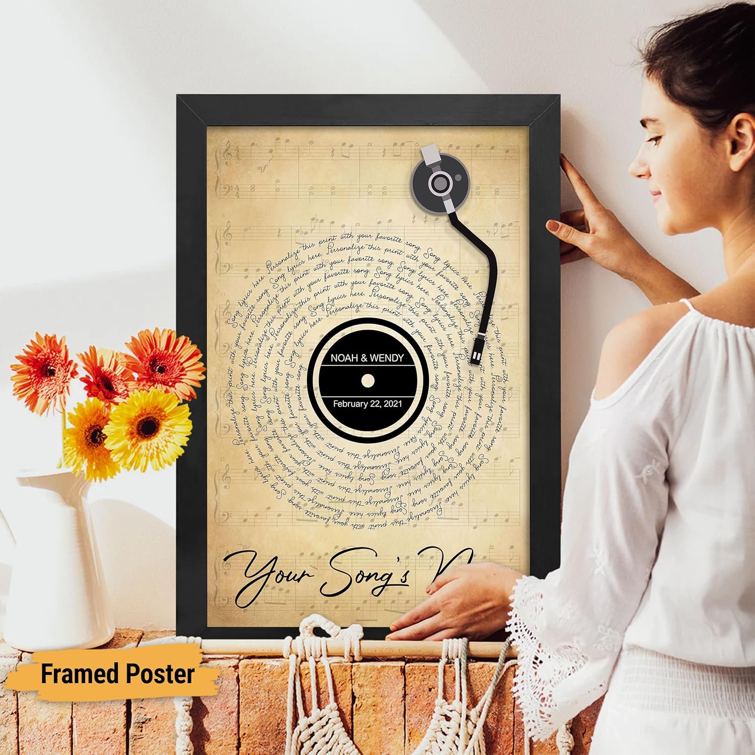 Custom Song Lyrics Poster Canvas Wall Art Perfect Song Chords Couple One Year Anniversary Vinyl Record Gifts For Him
