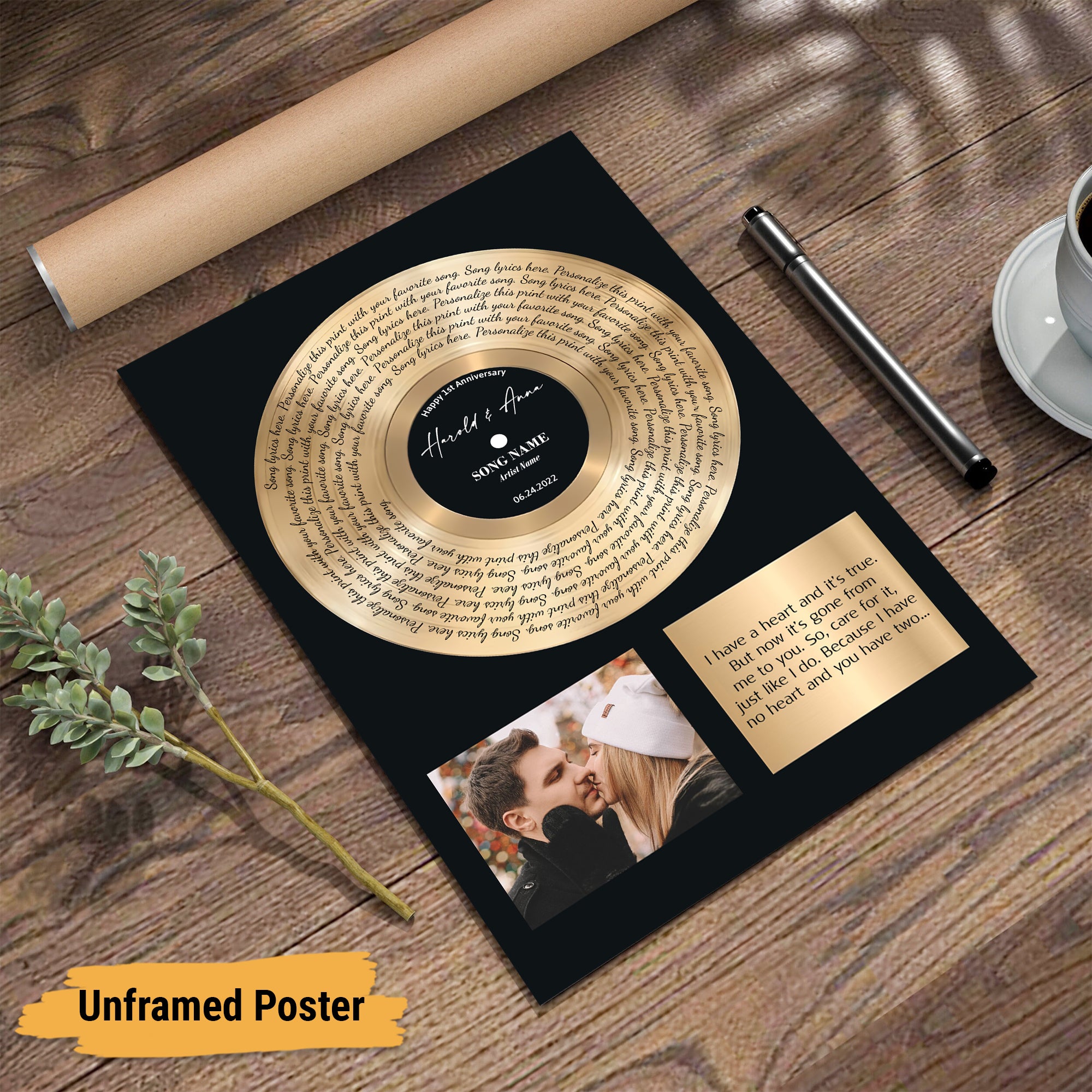 Custom Song Lyrics Vinyl Record Canvas Wall Art - Personalized Music Poster with Photo, Perfect Song Chords Couples One Year Anniversary - Paintings Inspirational Wall Art Gift for Him Her
