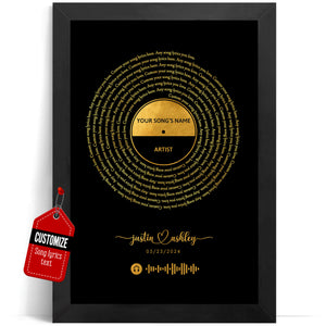 Custom Song Lyrics Wall Art Foil Vinyl Record, Personalised Metallic Foil Lyric Print, Record Print, Presents for Him or Her, Personalized Vinyl Record Song Lyrics Frame Our Song Anniversary Music