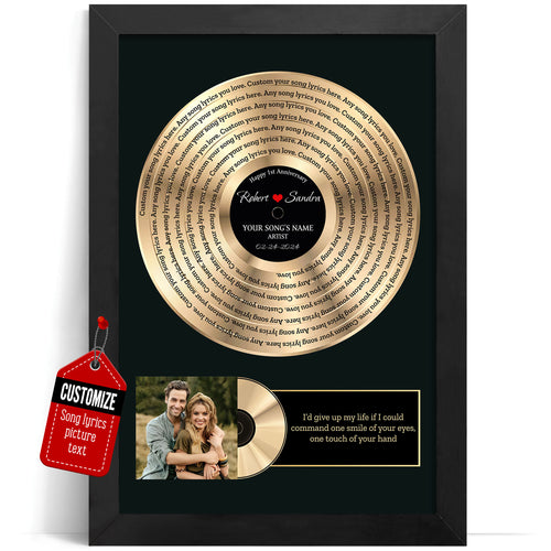 VICILO Custom Song Lyrics Poster Framed Personalized Canvas Wall Art Couples Valentines Day Gifts For Him, Unique Anniversary For Husband or Wife, Music Vinyl Record Cool Picture Print Home Decor