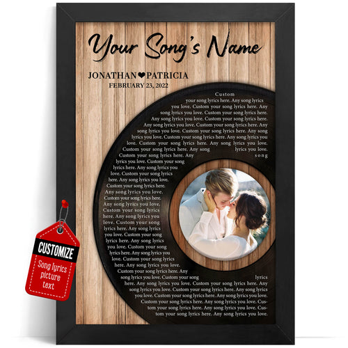 VICILO Customized Song Lyrics Canvas Wall Art, Unique Chords and Melody Celebration for One Year Together, Personalized Vinyl Record Gift for Him, Ideal for Husband or Boyfriend, Framed Music Poster, Thoughtful Couples' Anniversary