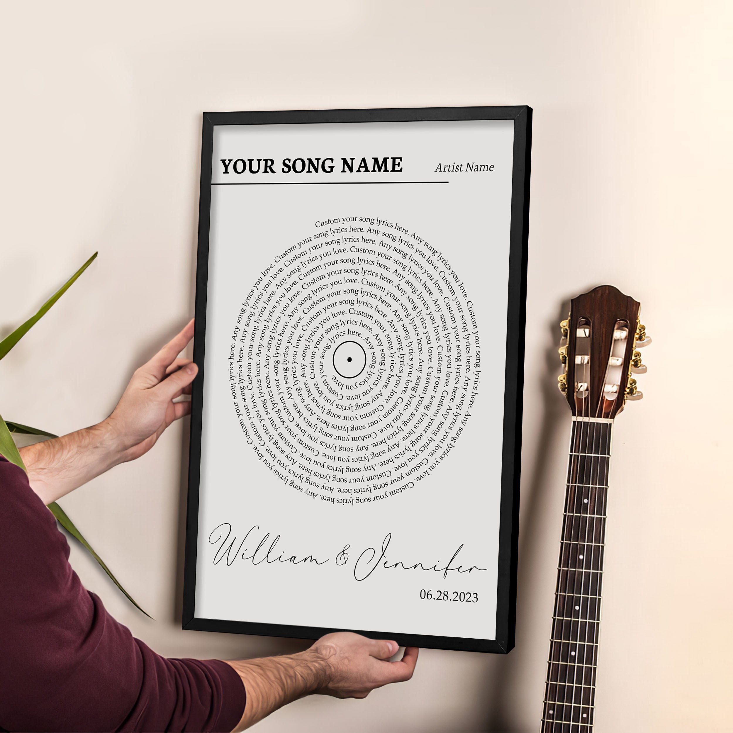 Custom Vinyl Lyrics Print Poster Canvas Gift Him, Gift Her - Anniversary Wedding Gift, Wall Art Decor Couple Gifts For Him - Personalised Music Poster