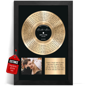 Custom Song Lyrics Vinyl Record Canvas Wall Art - Personalized Music Poster with Photo, Perfect Song Chords Couples One Year Anniversary - Paintings Inspirational Wall Art Gift for Him Her