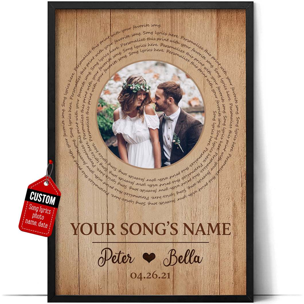 Custom Song Lyrics Wall Art Gifts For Him Personalized Spiral Lyric With Couples Image Decor Portrait Inspirational (Couples Gift For Her)