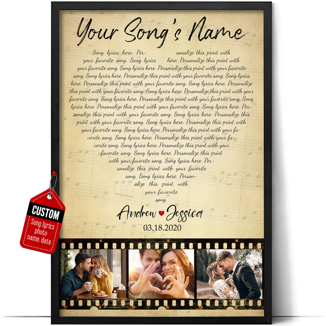 Custom Song Lyrics Poster Canvas Wall Art Wedding Photo Gifts For Spouse Music Sheet Perfect Song Chords One Year Anniversary (Heart Roll Film)