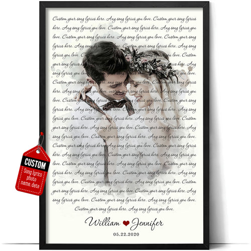 Customized Song Lyrics Canvas Poster - First Wedding Anniversary for Couple, Personalized Music Poster Sentimental Gifts for Girlfriend - Using My Own Photo Wall Decor, Husband Gifts From Wife