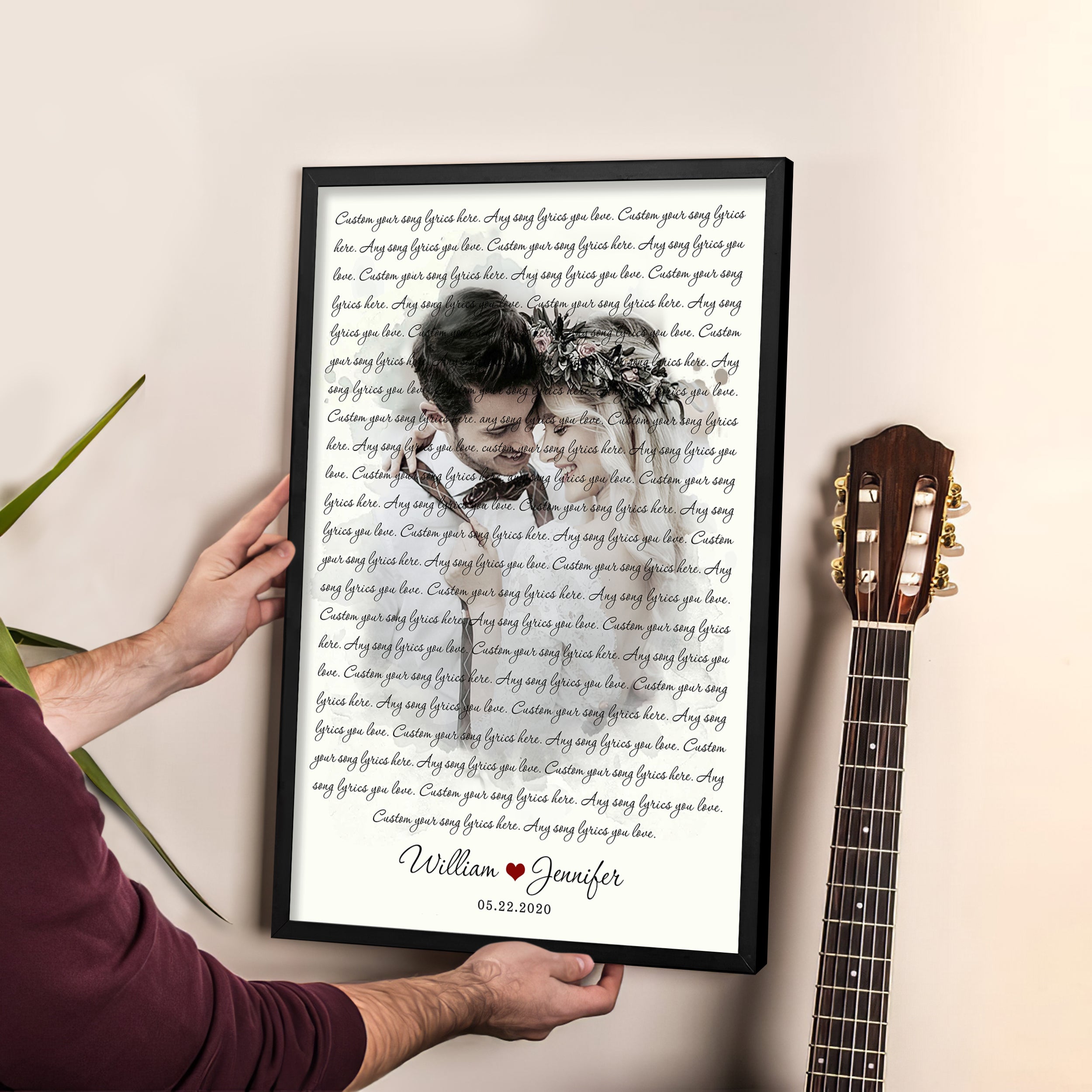 Customized Song Lyrics Canvas Poster - First Wedding Anniversary for Couple, Personalized Music Poster Sentimental Gifts for Girlfriend - Using My Own Photo Wall Decor, Husband Gifts From Wife