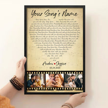 Load image into Gallery viewer, Custom Song Lyrics Poster Canvas Wall Art Wedding Photo Gifts For Spouse Music Sheet Perfect Song Chords One Year Anniversary (Heart Roll Film)