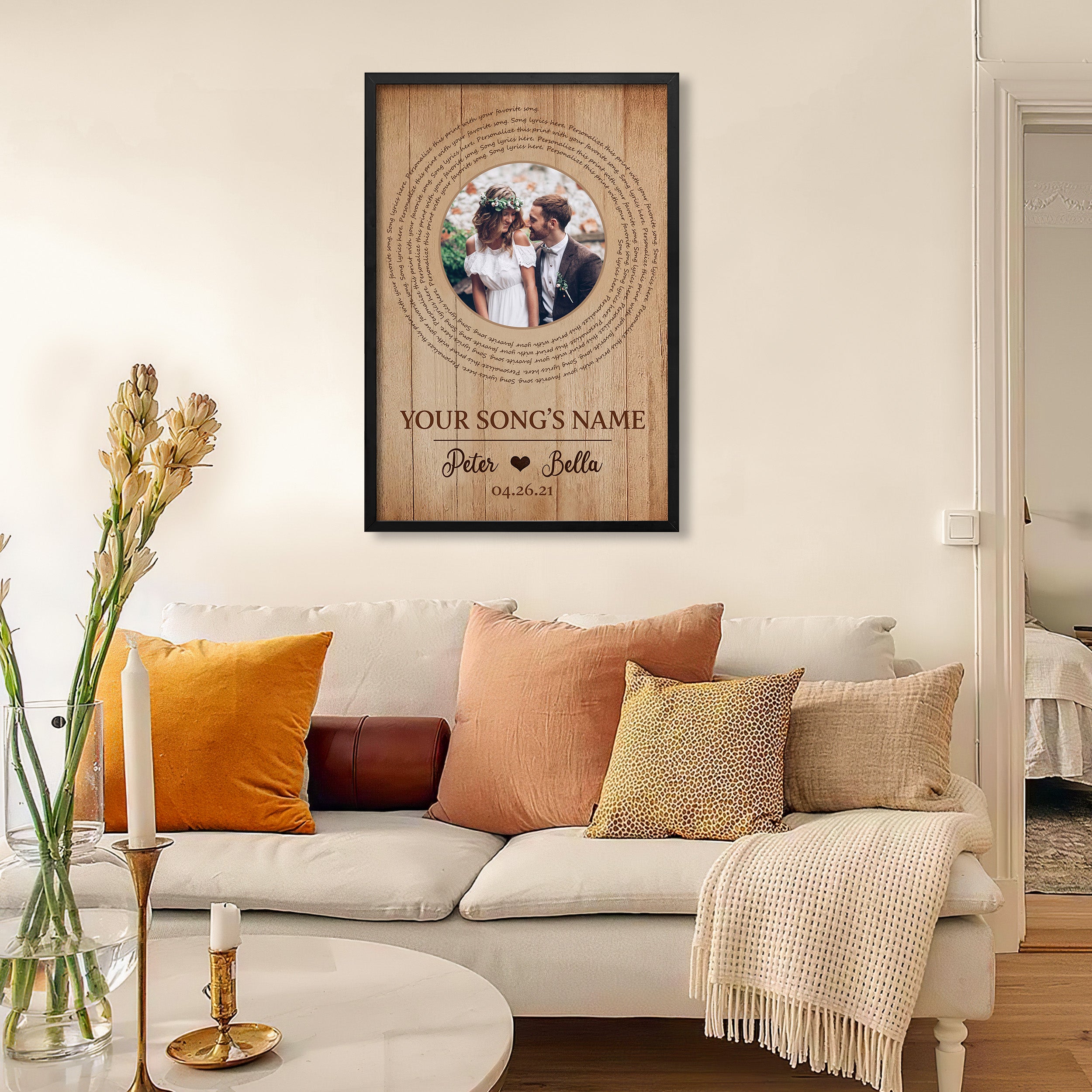 Custom Song Lyrics Wall Art Gifts For Him Personalized Spiral Lyric With Couples Image Decor Portrait Inspirational (Couples Gift For Her)