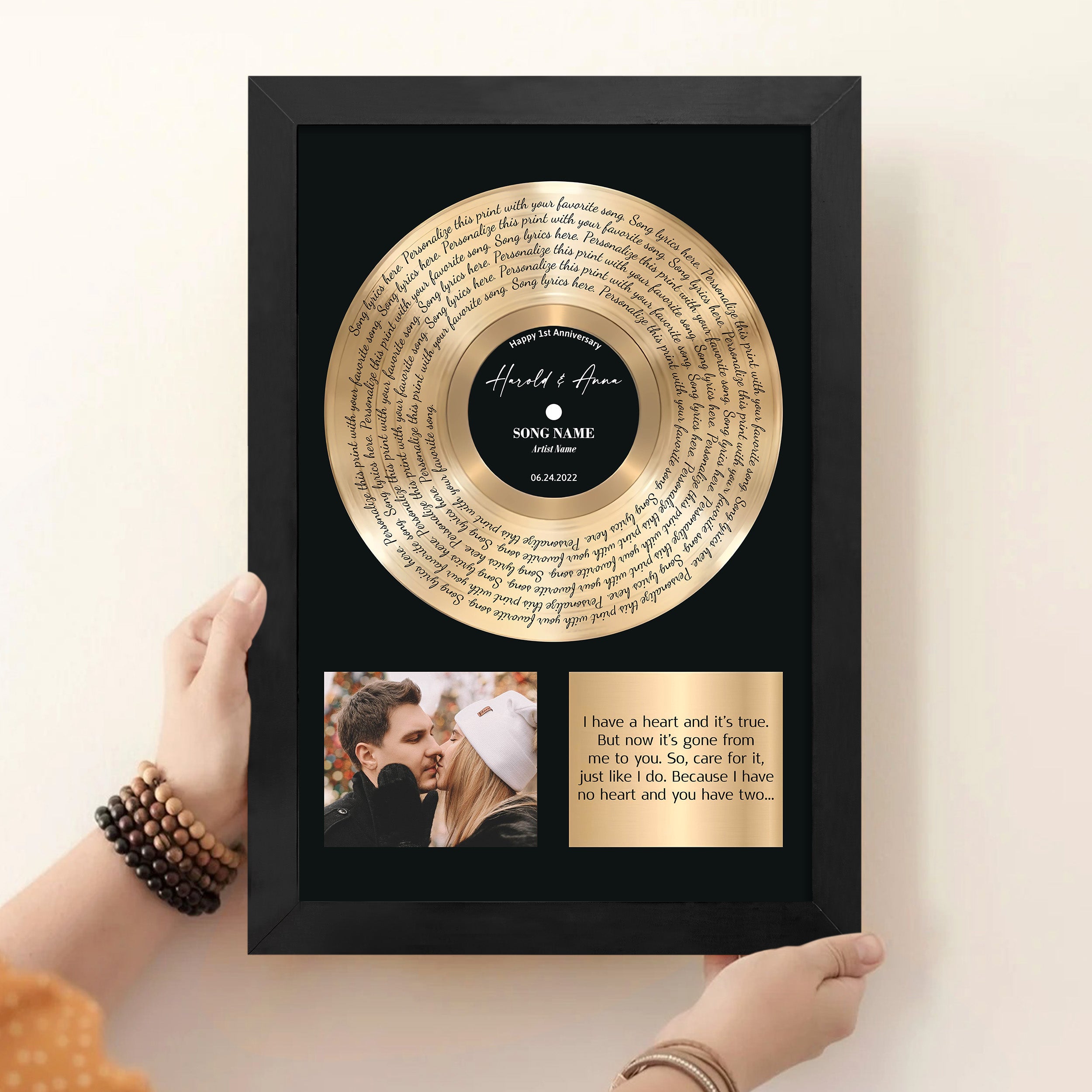 Custom Song Lyrics Vinyl Record Canvas Wall Art - Personalized Music Poster with Photo, Perfect Song Chords Couples One Year Anniversary - Paintings Inspirational Wall Art Gift for Him Her