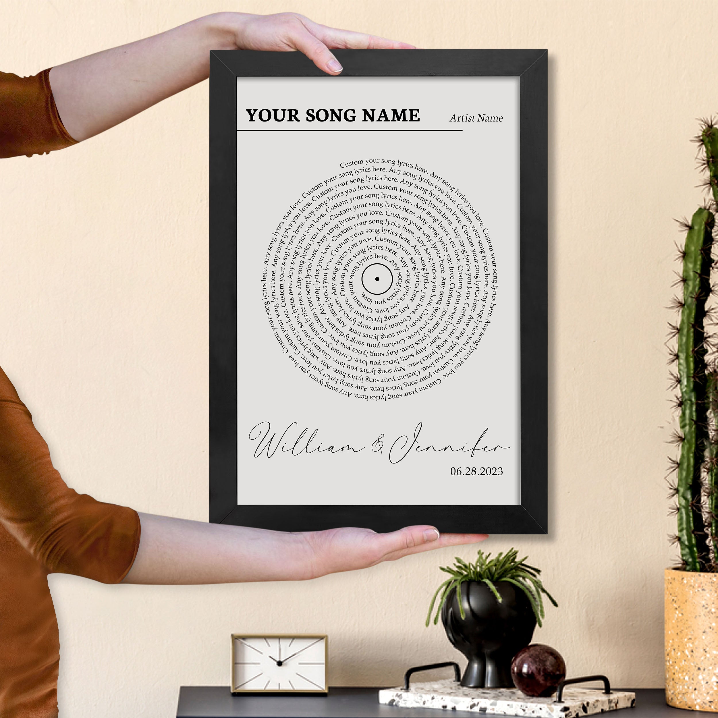 Custom Vinyl Lyrics Print Poster Canvas Gift Him, Gift Her - Anniversary Wedding Gift, Wall Art Decor Couple Gifts For Him - Personalised Music Poster