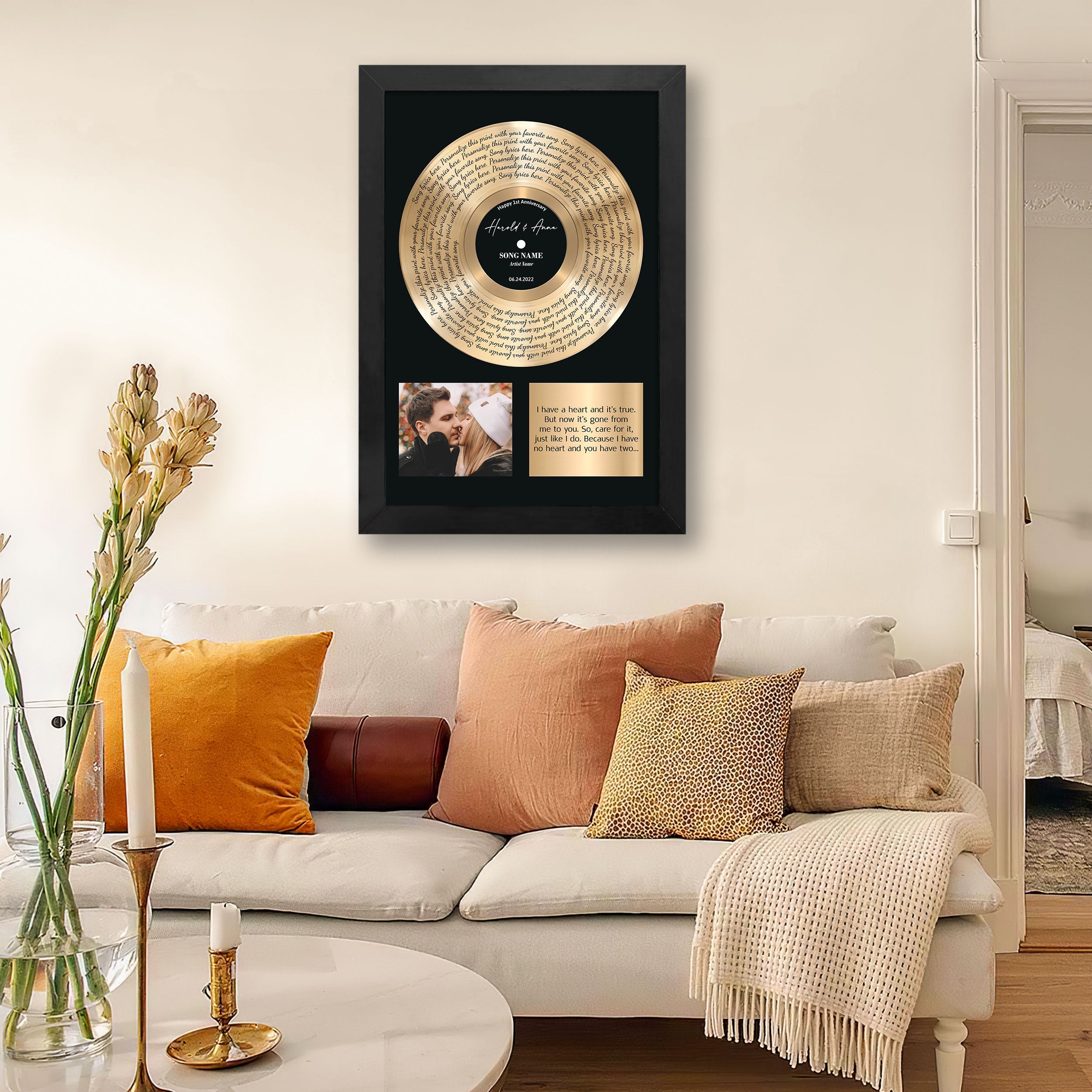 Custom Song Lyrics Vinyl Record Canvas Wall Art - Personalized Music Poster with Photo, Perfect Song Chords Couples One Year Anniversary - Paintings Inspirational Wall Art Gift for Him Her