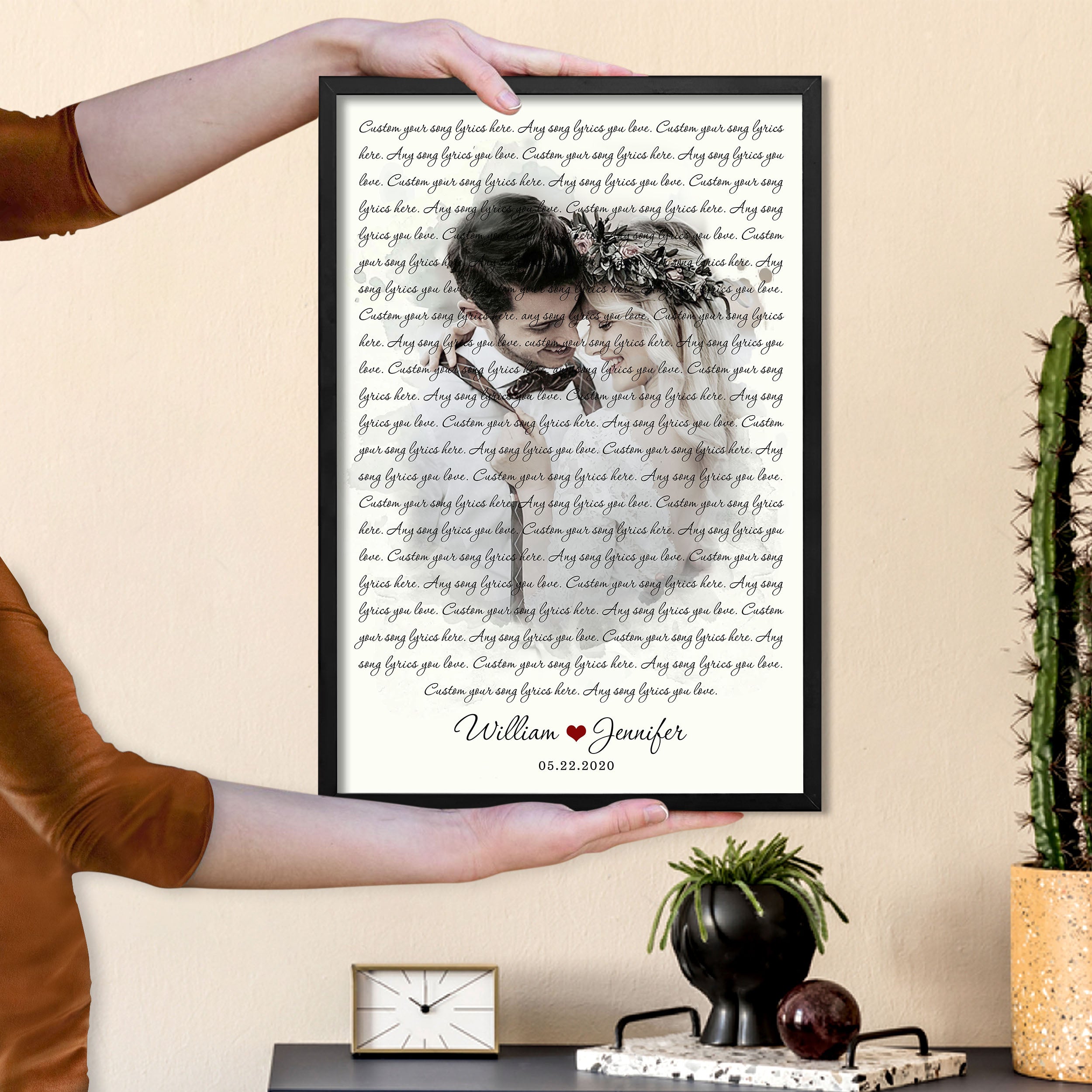 Customized Song Lyrics Canvas Poster - First Wedding Anniversary for Couple, Personalized Music Poster Sentimental Gifts for Girlfriend - Using My Own Photo Wall Decor, Husband Gifts From Wife