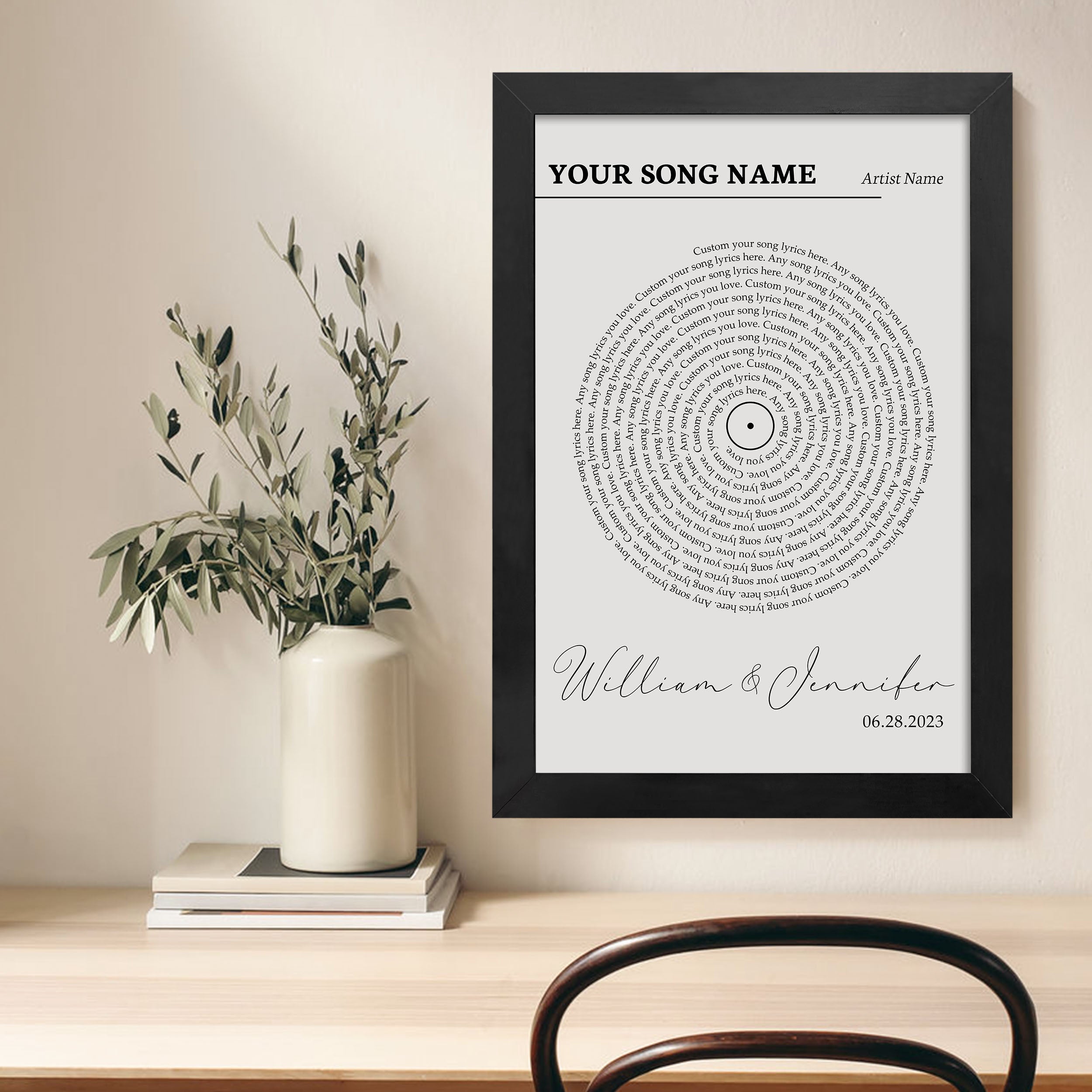 Custom Vinyl Lyrics Print Poster Canvas Gift Him, Gift Her - Anniversary Wedding Gift, Wall Art Decor Couple Gifts For Him - Personalised Music Poster