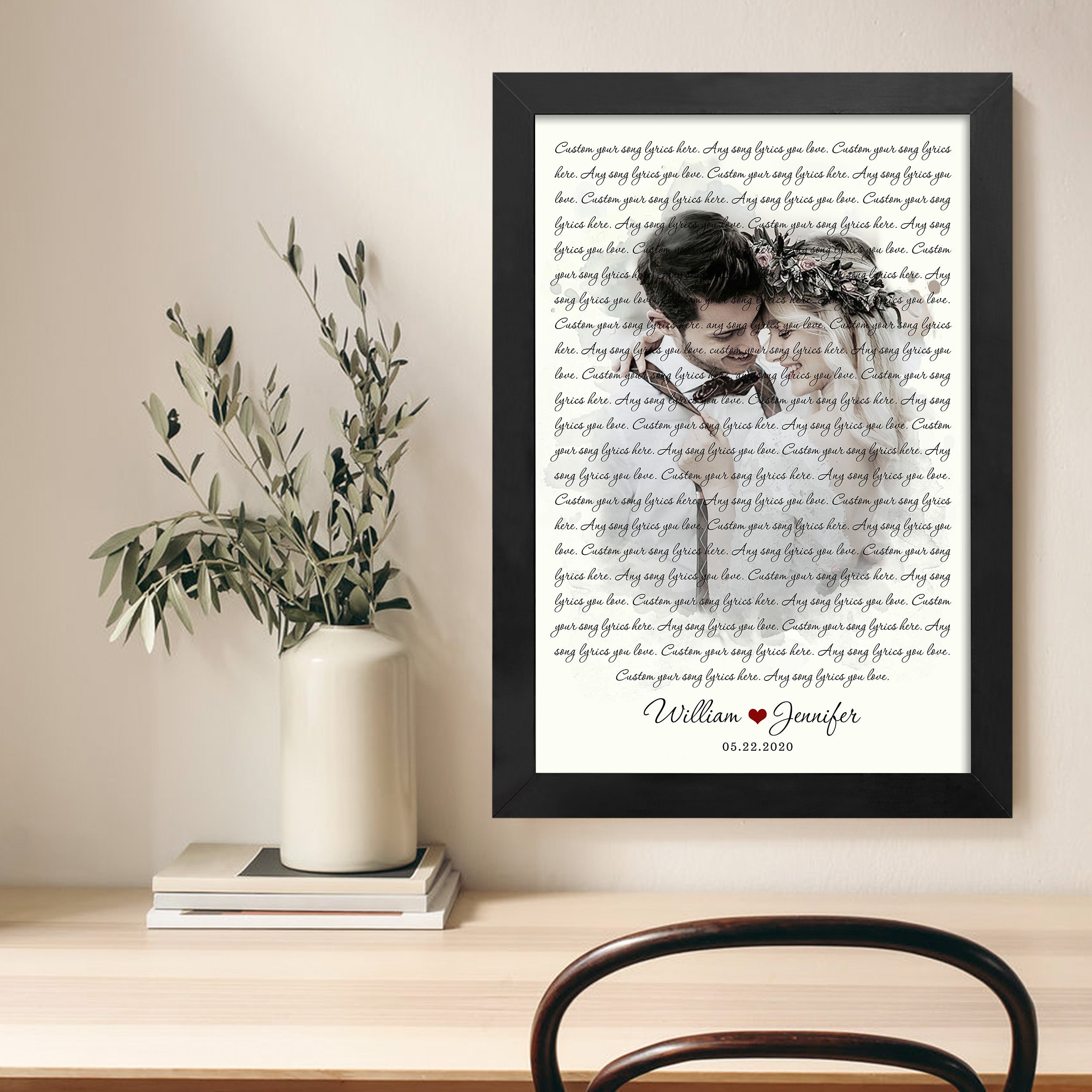 Customized Song Lyrics Canvas Poster - First Wedding Anniversary for Couple, Personalized Music Poster Sentimental Gifts for Girlfriend - Using My Own Photo Wall Decor, Husband Gifts From Wife