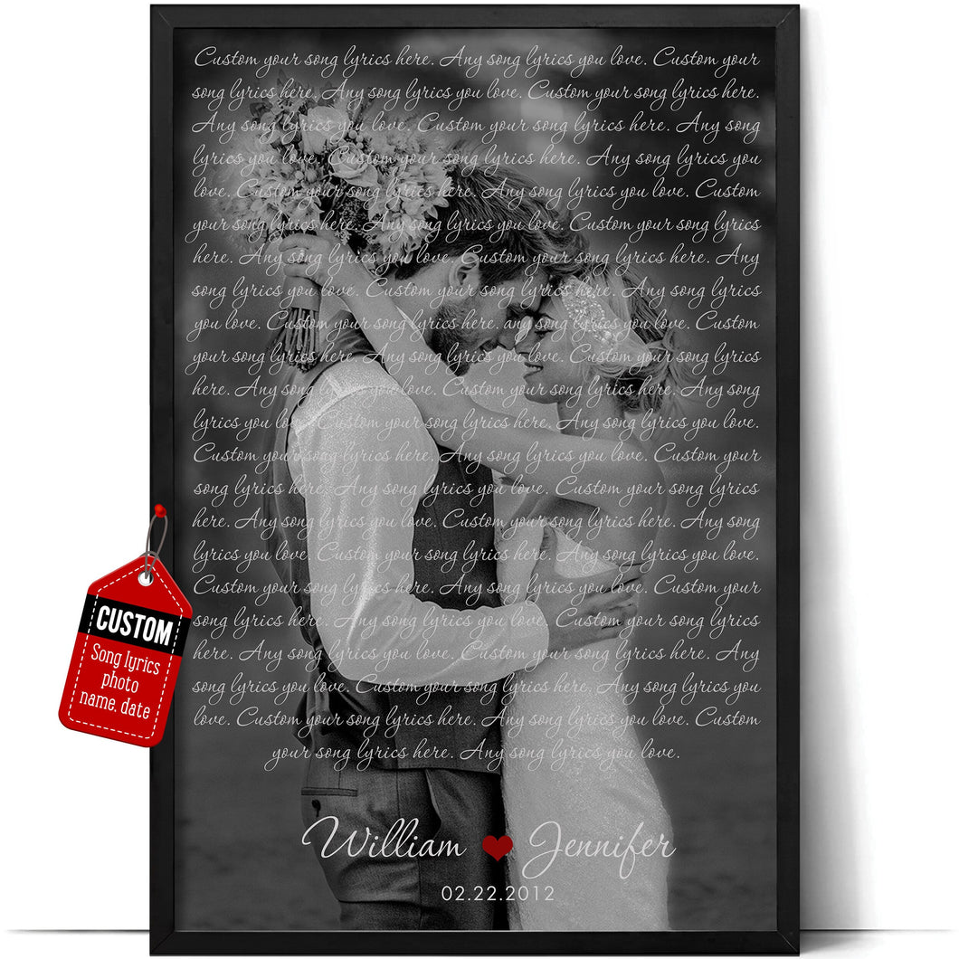 Personalized Gifts for Him - Custom Song Lyrics Poster Photo Couples Gifts First Dance Song Anniversary for Her, Customized Canvas Framed Photo Picture Gifts for Him Cool Things for Your Room