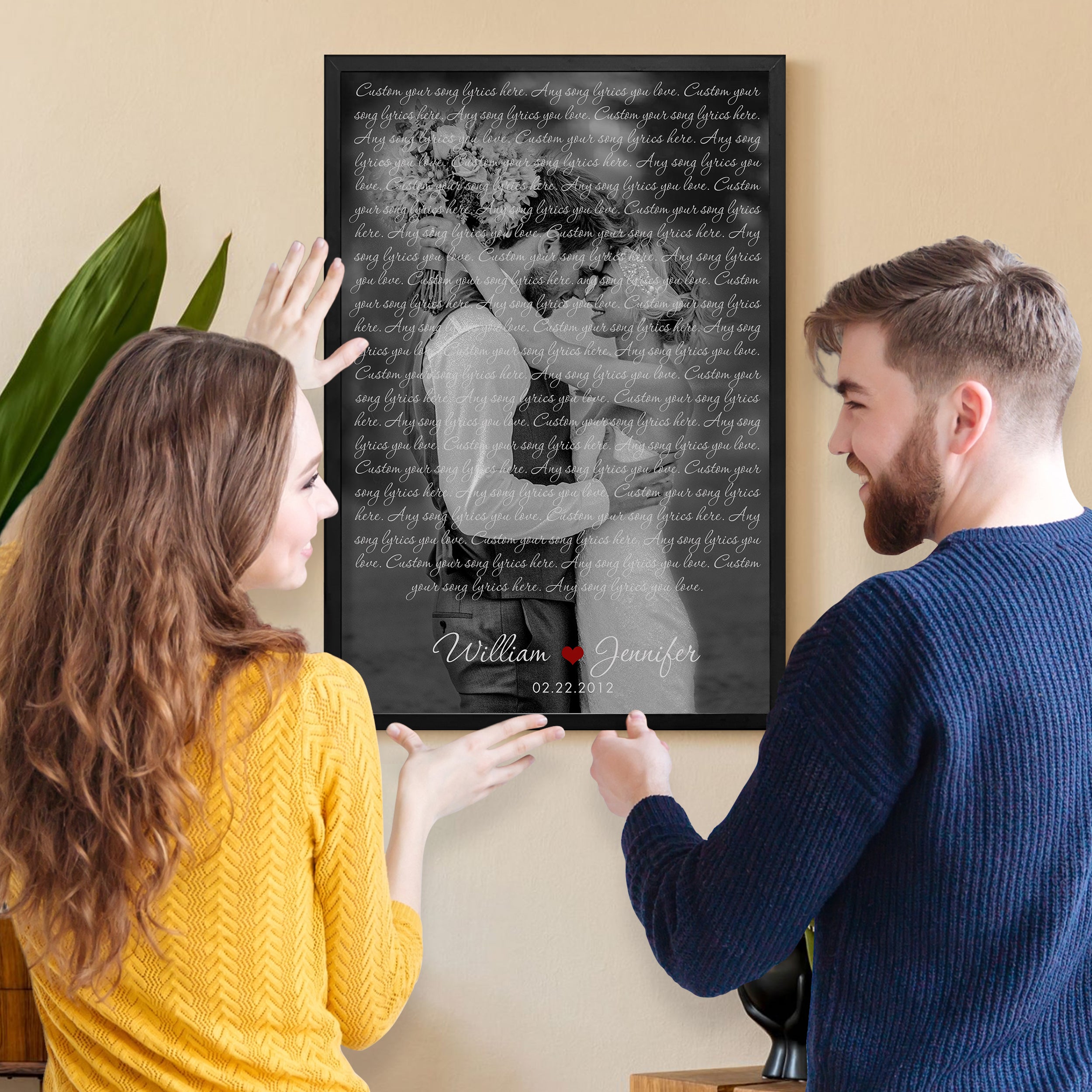 Personalized Gifts for Him - Custom Song Lyrics Poster Photo Couples Gifts First Dance Song Anniversary for Her, Customized Canvas Framed Photo Picture Gifts for Him Cool Things for Your Room
