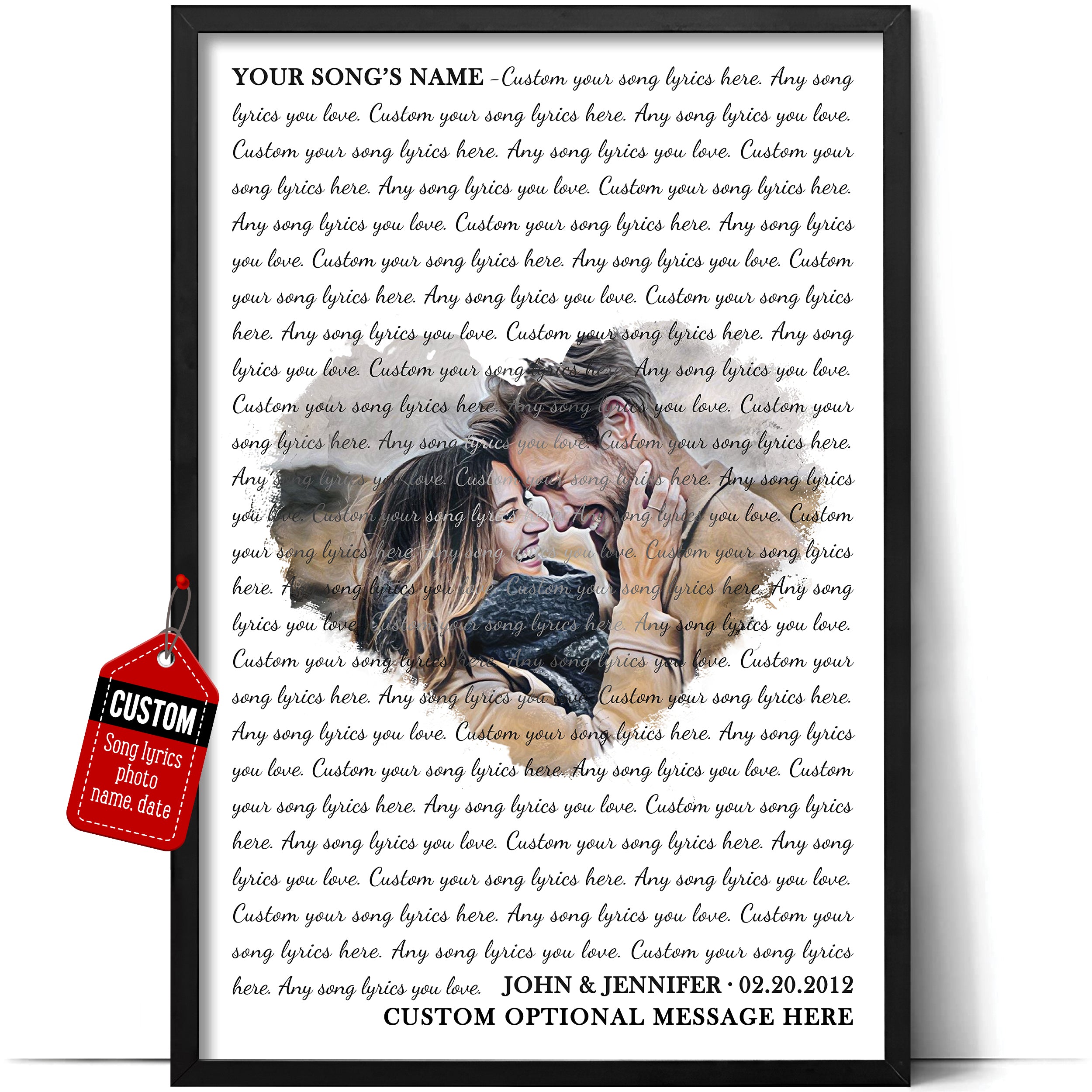 Customized Song Lyrics Poster Photo Couples Gifts for Boyfriend from Girlfriend - Perfect Song Chords Couple One Year Anniversary - Personalized Music Canvas Framed Couple Gifts for Him