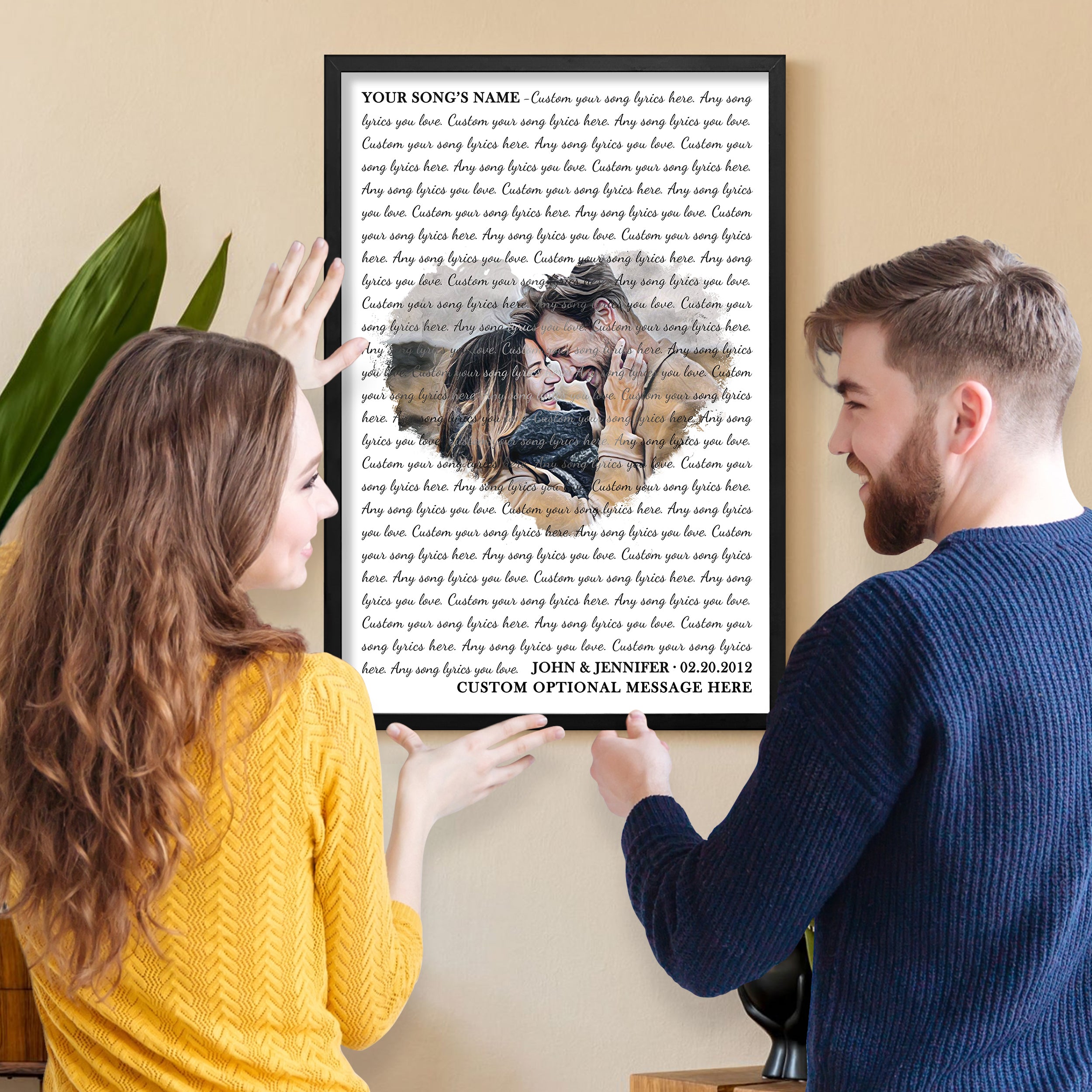 Customized Song Lyrics Poster Photo Couples Gifts for Boyfriend from Girlfriend - Perfect Song Chords Couple One Year Anniversary - Personalized Music Canvas Framed Couple Gifts for Him