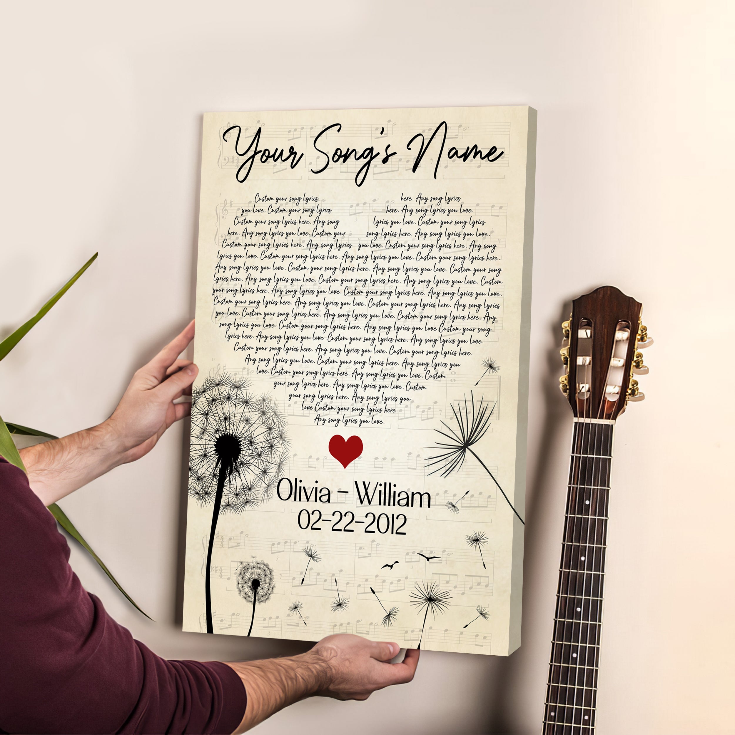 Custom Song Lyrics Canvas Wall Art - Gifts for Him and Her - Personalized Music Poster Wall Hanging Decor - Cool Things for Your Room, Christmas Gifts for Boyfriend, Couples Gifts