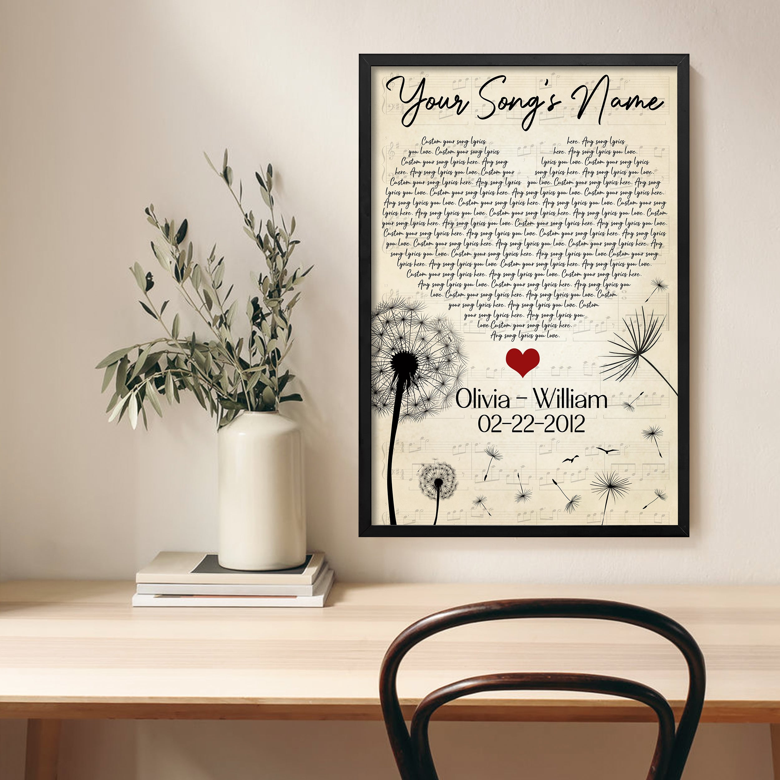Custom Song Lyrics Canvas Wall Art - Gifts for Him and Her - Personalized Music Poster Wall Hanging Decor - Cool Things for Your Room, Christmas Gifts for Boyfriend, Couples Gifts