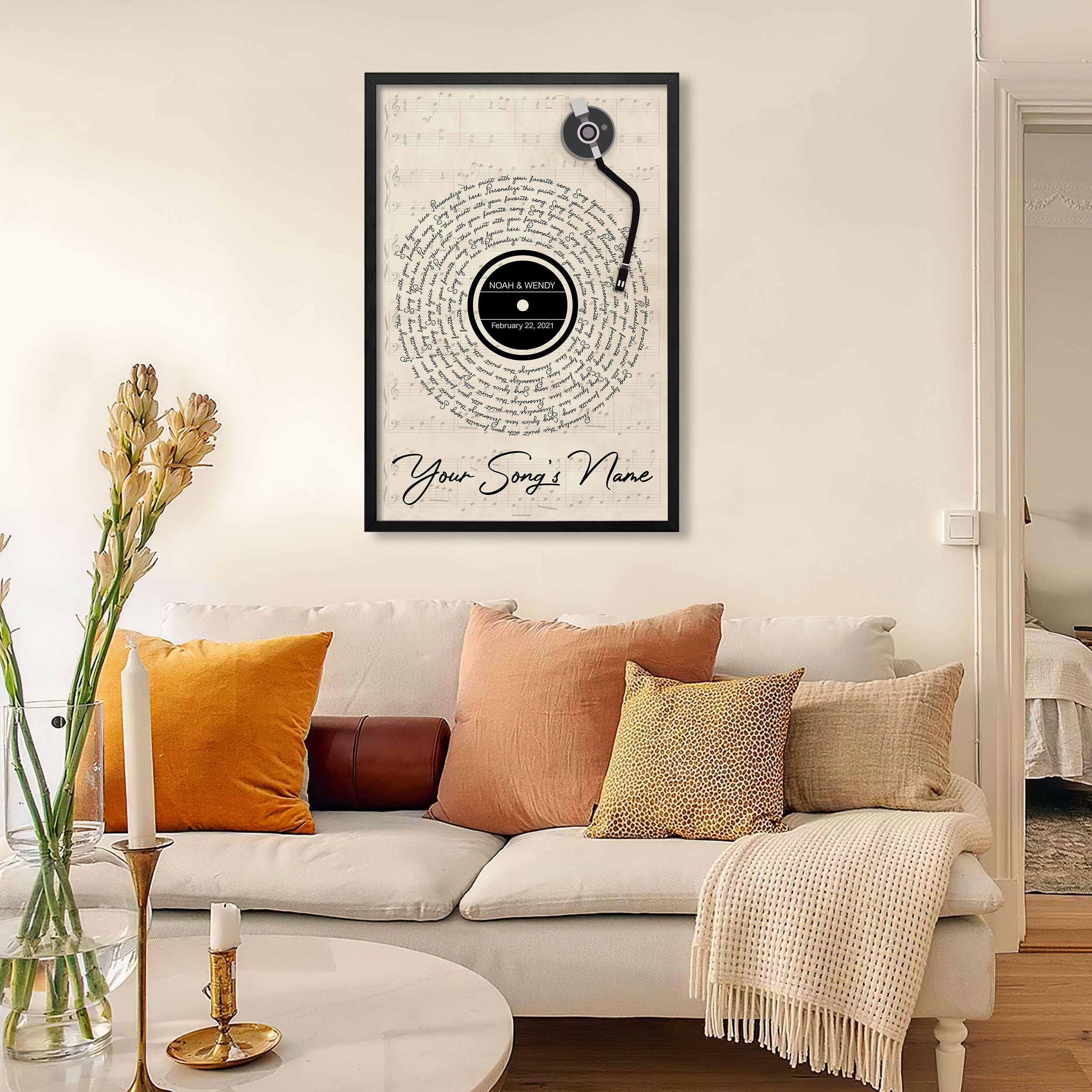 Custom Song Lyrics Poster Canvas Wall Art Perfect Song Chords Couple One Year Anniversary Vinyl Record Gifts For Him